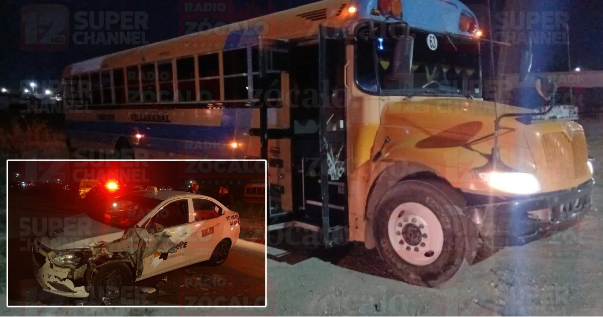 Choque entre camión y taxi deja solo daños materiales