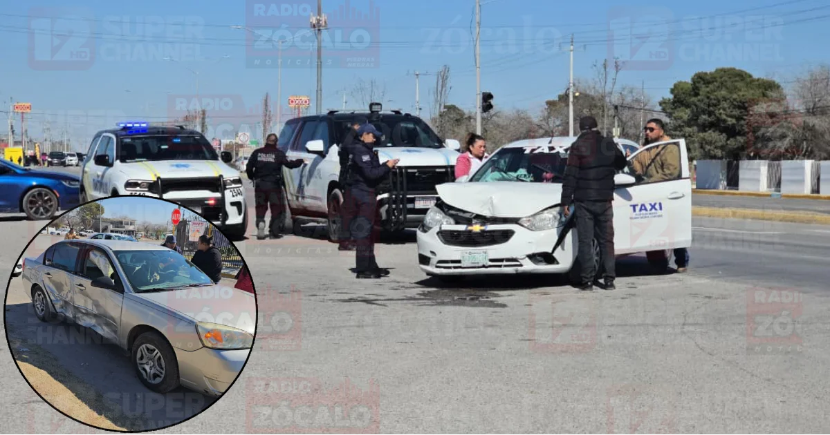 Aparatoso choque entre taxi y vehículo particular en el Ejido Piedras Negras