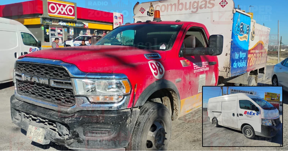 Unidades de paquetería y gas LP chocan en bulevar Cedros