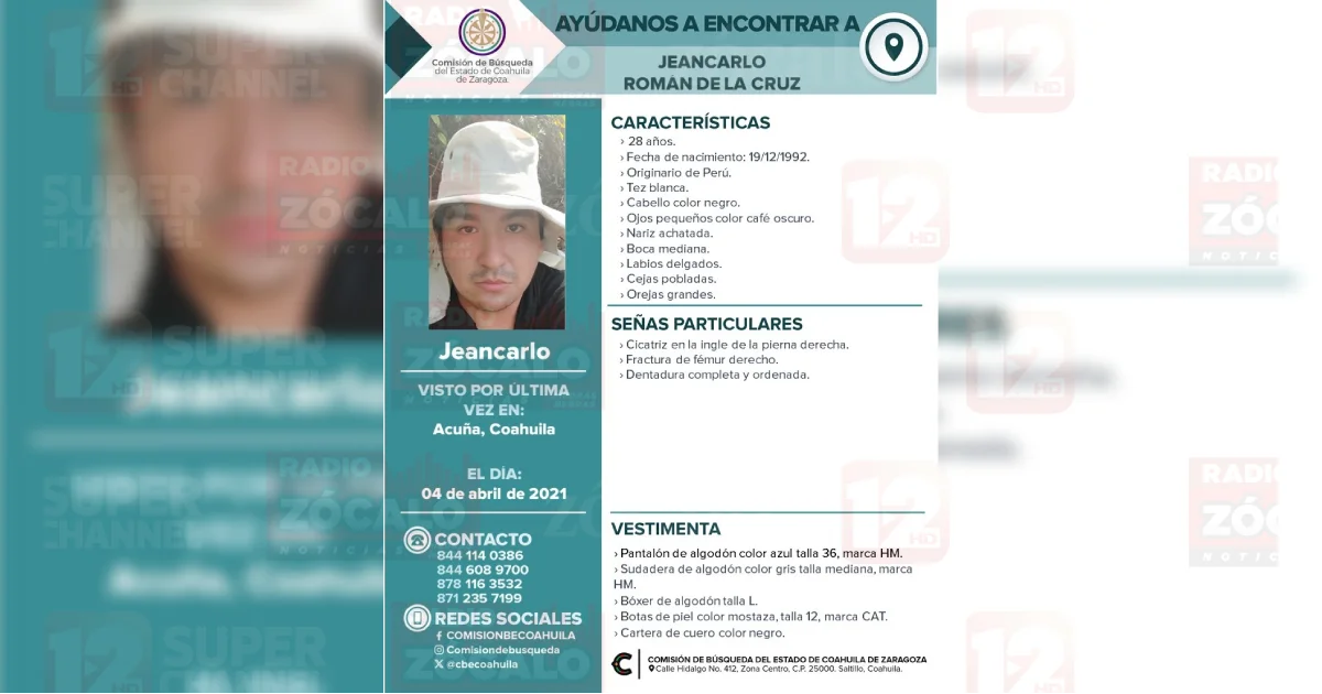 Emiten ficha de búsqueda por peruano desaparecido en Acuña