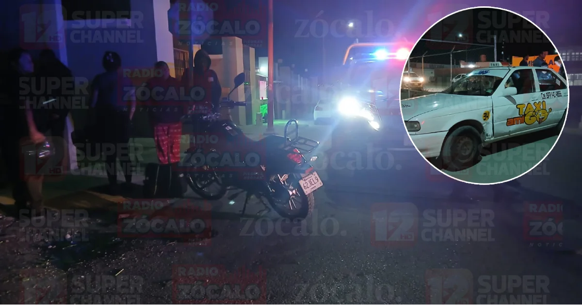 Taxi y motocicleta protagonizan accidente vial