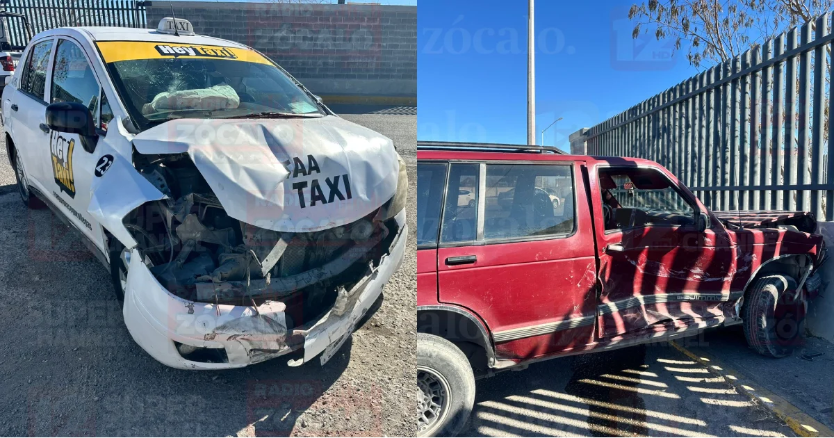 Camioneta se atraviesa y provoca choque con taxi
