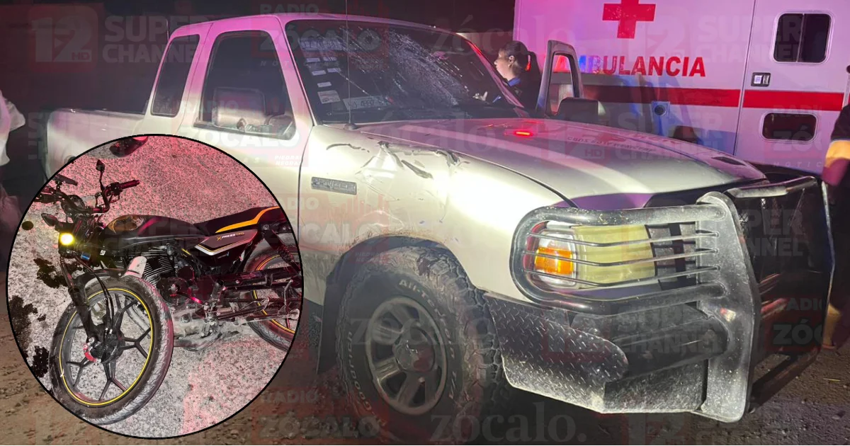 Motociclista hospitalizado tras choque con camioneta